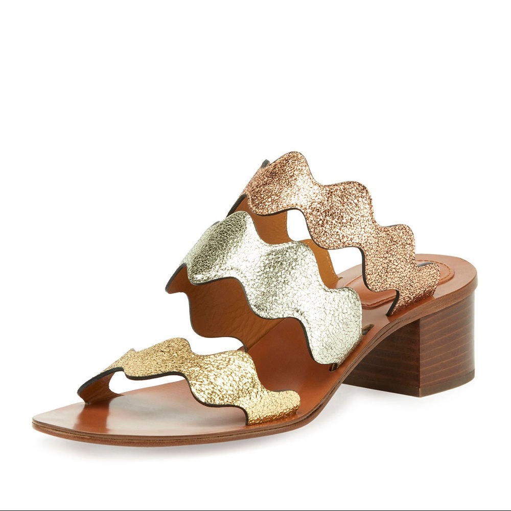 Chloe scalloped triple-strap chunky heel sandal